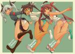  3girls anchovy animal_ears ass back belt black_hair blue_eyes blush boots brown_eyes brown_hair cat_ears cat_tail dress drill_hair embarrassed fang francesca_lucchini from_behind girls_und_panzer green_hair green_panties hair_ornament hair_ribbon italian jacket kantai_collection leaning_forward leg_up libeccio_(kantai_collection) long_hair long_sleeves looking_at_viewer looking_back military military_uniform multiple_girls no_pants panties pantyshot pantyshot_(standing) pose red_eyes red_panties ribbon sailor_dress sandals shoes short_dress smile standing strike_witches striped striped_panties suo_(sndrta2n) tail thigh-highs thigh_boots translated twin_drills twintails underwear uniform wavy_mouth white_panties 