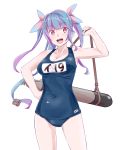  1girl blue_hair hair_ribbon i-19_(kantai_collection) kantai_collection long_hair ojipon open_mouth red_eyes ribbon school_swimsuit swimsuit torpedo twintails 