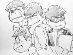  4boys crying cup drinking_glass eyebrows graphite_(medium) hand_on_hip jacket karamatsu looking_back messy_hair monochrome multiple_boys multiple_persona osomatsu-kun osomatsu-san robe sketch sunglasses tears traditional_media wine_glass 