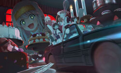  +_+ 1boy 6+girls :d absurdres alternate_costume apron black_hair blonde_hair brown_hair cake candle car commentary driving drooling enmaided food fork fruit green_eyes green_hair hat head_wreath highres holding icing index_(toaru_majutsu_no_index) indoors kamijou_touma last_order_(toaru_majutsu_no_index) looking_at_viewer macaron maid maid_apron maid_headdress mini_person minigirl misaka_imouto misaka_mikoto motor_vehicle multiple_girls nun open_mouth pension_z saten_ruiko shirai_kuroko shokuhou_misaki size_difference smile spoon strawberry toaru_kagaku_no_railgun toaru_majutsu_no_index uiharu_kazari valentine vehicle_request whipped_cream white_hair white_hat 