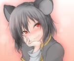  1girl animal_ears blush ebi_senbei grey_hair head_rest looking_at_viewer lovestruck mouse_ears nazrin red_eyes smile solo touhou 