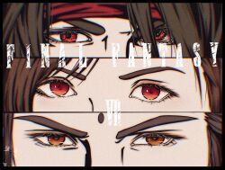  1girl 2boys artist_name bindi black_hair brown_eyes brown_hair close-up final_fantasy final_fantasy_vii final_fantasy_vii_rebirth final_fantasy_vii_remake hair_between_eyes headband highres looking_at_viewer multiple_boys red_eyes red_headband shanlieart signature tifa_lockhart tseng vincent_valentine 