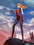  1girl absurdres bodysuit cliff clouds desert evangelion:_2.0_you_can_(not)_advance eyepatch highres neon_genesis_evangelion orange_hair plugsuit rebuild_of_evangelion reisun001 shikinami_asuka_langley solo souryuu_asuka_langley 