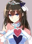  1girl aosaki_yukina bare_shoulders blue_eyes brown_hair character_request gloves heart solo tiara 