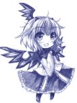  1girl blush feathered_wings monochrome open_mouth short_hair sketch solo tokiko_(touhou) touhou wings yuran_(kuen-hien) 