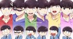  6+boys :3 artist_name brothers brown_eyes brown_hair choromatsu copyright_name grin heart heart_in_mouth hoodie ichimatsu jyushimatsu karamatsu mery_(apfl0515) multiple_boys necktie open_mouth osomatsu-kun osomatsu-san osomatsu_(osomatsu-kun) siblings smile sunglasses todomatsu v 