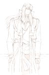  bolt_crank eat-man long_hair monochrome sketch solo traditional_media trench_coat yoshitomi_akihito 