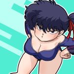  1girl black_hair blush breasts cleavage hands_on_hips kunou_kodachi leaning_forward leotard pout ranma_1/2 solo violet_eyes wantan-orz 