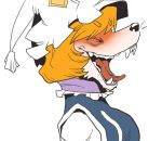  1girl ^_^ animal animalization blonde_hair closed_eyes fangs fox from_side hat no_humans onikobe_rin open_mouth short_hair simple_background solo tongue tongue_out touhou upper_body white_background yakumo_ran 