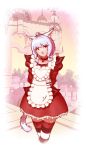  1girl absurdres animal_ears apron cat_ears dress final_fantasy final_fantasy_xiv highres hy136 miqo&#039;te solo tail thigh-highs 