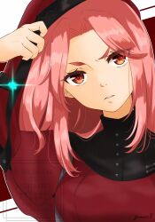  1girl hat heaven_burns_red highres hikimayu looking_at_viewer maria_de_angelis nun parted_bangs portrait red_eyes red_hair solo theaulainne veil 