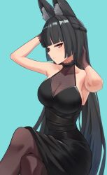  1girl adjusting_hair animal_ears formal fox_ears hoshimi_miyabi long_hair nightgown zenless_zone_zero 