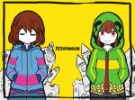  adapted_costume androgynous animated animated_gif brown_hair caribun chara_(undertale) closed_eyes empty_eyes english frisk_(undertale) hoodie matryoshka_(vocaloid) parody red_eyes smile tagme undertale 