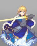  1girl armor blonde_hair blue_eyes cape fate/stay_night fate_(series) gauntlets mckeee saber skirt solo sword weapon 