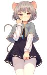  1girl animal_ears blush capelet grey_hair highres jewelry looking_at_viewer mouse_ears mouse_tail nazrin pantyhose pendant red_eyes shone short_hair simple_background solo tail thighband_pantyhose touhou white_background white_legwear 