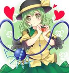  1girl blush bow green_eyes green_hair hat hat_bow heart heart-shaped_pupils heart_hands komeiji_koishi rimu_(kingyo_origin) sash solo symbol-shaped_pupils third_eye touhou wide_sleeves 