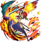  1girl bird breasts gloves phoenix redhead samoji_miyoshi school_uniform skirt socks solo sword violet_eyes weapon 