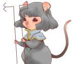  1girl animalization capelet dowsing_rod grey_hair holding lowres mouse nazrin no_humans onikobe_rin short_hair simple_background solo touhou white_background 