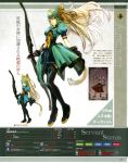  1girl absurdres ahoge animal_ears archer_of_red blonde_hair bow_(weapon) cat_ears cat_tail fate/apocrypha fate/grand_order fate_(series) gradient_hair green_eyes green_hair highres long_hair multicolored_hair official_art tail thigh-highs translation_request two-tone_hair weapon 