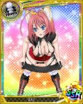  1girl animal_ears black_legwear blue_eyes breasts card_(medium) character_name character_request cleavage covered_nipples high_school_dxd looking_at_viewer open_mouth panties pawn pink_hair solo torn_clothes underwear 