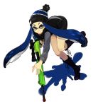 1girl beanie bike_shorts bomber_jacket boots domino_mask hat inkling long_hair mask open_mouth simple_background splatoon tentacle_hair tomkrs 