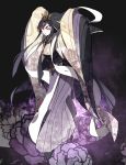  1girl black_hair black_shoes breasts cleavage dress facial_mark forehead_mark jewelry kz_609 long_hair necklace personification pokemon purple_dress red_eyes shoes solo 