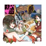  castle fish food hiryuu_(kantai_collection) horse itomugi-kun kantai_collection mikuma_(kantai_collection) monkey oita_prefecture scarf shoukaku_(kantai_collection) tagme temple 