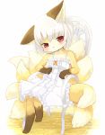  1girl animal_ears blush chair fox_ears fox_tail furry kishibe multiple_tails short_hair sitting solo tail 