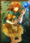  1girl brown_hair elbow_gloves fire_emblem fire_emblem:_akatsuki_no_megami fire_emblem:_souen_no_kiseki gloves green_eyes hair_tubes mist_(fire_emblem) open_mouth sakuno_shion short_hair skirt solo staff white_gloves 