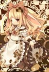  1girl animal_ears checkered checkered_background cookie english food food_themed_clothes furry kishibe long_hair solo 