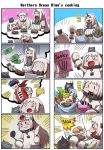  &gt;:) 4koma :d =_= airfield_hime bar_censor carrot censored chef_hat chuuka_ichiban! claws comic detached_sleeves dollar_sign dress eating enemy_aircraft_(kantai_collection) gooster hat holding horn identity_censor imagining kantai_collection kitchen_knife ladle long_hair mao_(chuuka_ichiban) money multiple_4koma northern_ocean_hime o_o open_mouth pocky potato red_eyes seaport_hime shinkaisei-kan silent_comic smile sparkle white_dress white_hair white_skin 