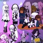  2015 alternate_costume androgynous artist_name black_hair blue_(hopebiscuit) cape closed_eyes frisk_(undertale) glasses hat headphones long_hair mad_dummy_(undertale) mettaton mettaton-ex microphone napstablook personification shorts snail solid_circle_eyes striped striped_sleeves striped_sweater sweater tagme top_hat undertale white_eyes white_hair white_skin yellow_eyes 