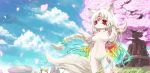  1girl amaterasu animal_ears breasts cherry_blossoms furry kishibe nude ookami_(game) personification red_eyes solo tail white_hair 