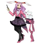  1girl animal_ears bow bowtie buck_teeth ghost hat high_heels kia_(tumblr) lavender_hair magician open_mouth pantyhose rabbit_ears red_eyes reisen_udongein_inaba skirt smile solo top_hat touhou vest wand 