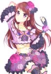  aikatsu! blush brown_hair dress headdress long_hair purple_eyes shibuki_ran smile 