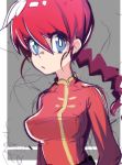  1girl blue_eyes braid breasts chinese_clothes genderswap hair_between_eyes ranma-chan ranma_1/2 redhead saotome_ranma sho-n-d short_hair single_braid solo tangzhuang upper_body 