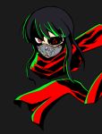 1girl black_hair eyepatch face_mask fujikido_kenji fujikido_kenji_(cosplay) long_hair mask mirai_(senran_kagura) ninja_slayer red_eyes scarf senran_kagura senran_kagura_(series) solo 