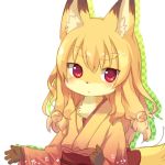  1girl animal_ears blush fox_ears fox_tail furry kishibe long_hair looking_at_viewer red_eyes simple_background solo tail white_background 
