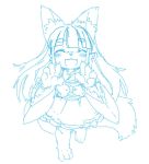  1girl animal_ears blush closed_eyes concon-collector facing_viewer furry kishibe long_hair monochrome simple_background sketch smile solo tail white_background 