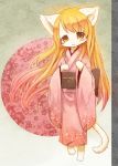  1girl animal_ears blonde_hair blush cat_ears cat_tail furry japanese_clothes kimono kishibe long_hair smile solo tail 