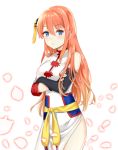  1girl :/ blue_eyes blush breasts chinese_clothes crossed_arms eileen_(artist) gintama hair_ornament kagura_(gintama) long_hair looking_at_viewer orange_hair solo white_background 