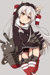  1girl amatsukaze_(kantai_collection) brown_eyes dress hairband kantai_collection long_hair ogipote open_mouth rensouhou-kun sailor_dress silver_hair solo two_side_up v 