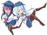  2girls akatsuki_(kantai_collection) black_hair blue_eyes gurande_(g-size) hat hibiki_(kantai_collection) kantai_collection long_hair multiple_girls pantyhose school_uniform serafuku 