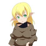  1girl alternate_costume blonde_hair cato_(monocatienus) commentary_request green_eyes long_sleeves looking_at_viewer mizuhashi_parsee open_mouth pointy_ears ribbed_sweater solo sweater touhou undershirt 