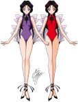  2girls bishoujo_senshi_sailor_moon black_hair black_shoes deimos_(sailor_moon) highres leotard long_hair marco_albiero multiple_girls personification phobos_(sailor_moon) red_eyes shoes siblings signature sisters smile standing star twins violet_eyes white_background 