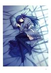  1girl bed black_hair black_legwear breasts highres indoors long_hair looking_at_viewer lying on_side pillow solo sugina_miki thigh-highs 
