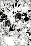  beanie beer_can bench bird book chef_hat chicken_(food) cleaver cowboy_hat dove facial_hair food garou_(onepunch_man) glasses goggles goggles_on_head golden_ball hat hook_hand laurel_crown manga_(object) monochrome murata_yuusuke mustache namen_rider onepunch_man spyglass stinger_(onepunch_man) sunglasses top_hat toque_blanche wand 