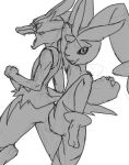  lopunny lucario mega_lopunny mega_lucario monochrome no_humans pokemon pokemon_(creature) sketch 