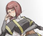  1girl blush fire_emblem fire_emblem:_kakusei glasses lying miriel_(fire_emblem) on_back redhead short_hair shougayaki_(kabayaki_3) solo 