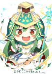  1girl athena_(p&amp;d) crossover green_hair himouto!_umaru-chan looking_at_viewer polearm puzzle_&amp;_dragons spear weapon 